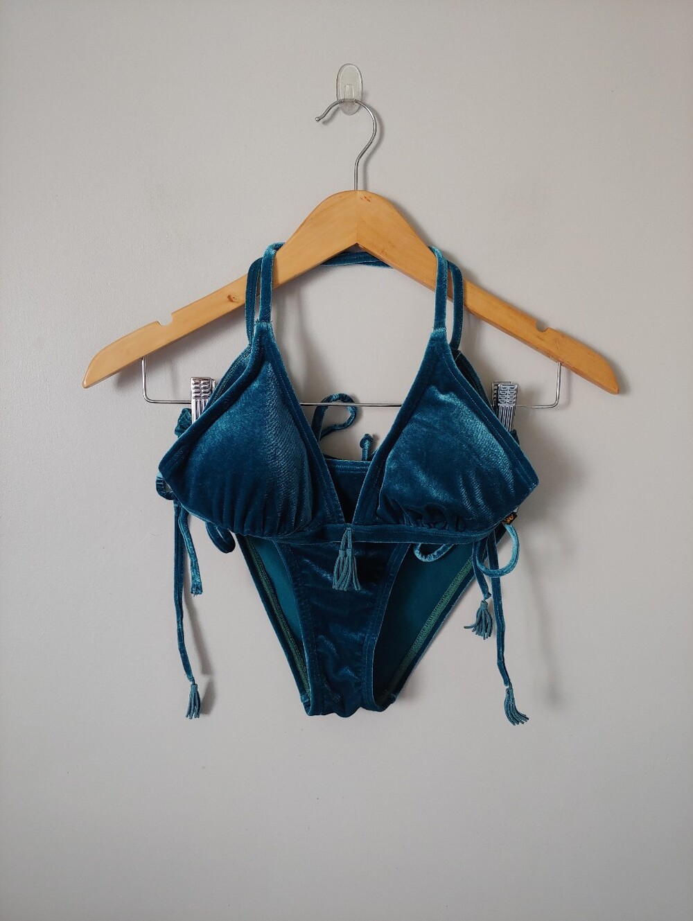 La Vie En Rose Velour Teal Bikini Swimsuit Set 2 Piece Size Small